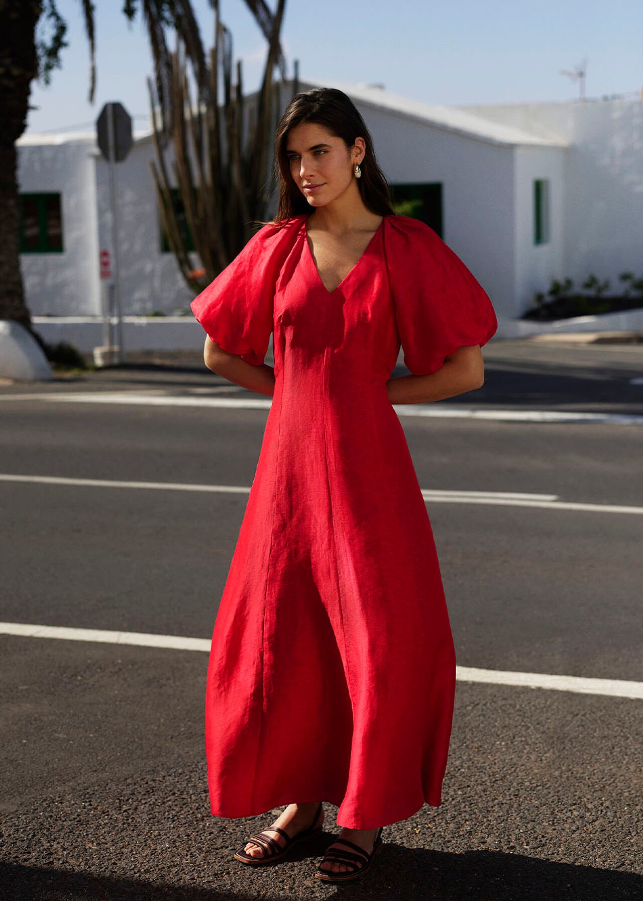 Red Silk Blend Taffeta Maxi Dress