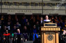 Stephen Colbert gives a graduation speech at Wake Forest University