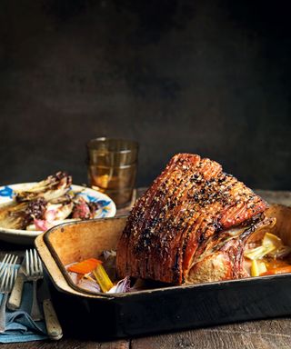 Slow roast shoulder of pork with fennel seeds and chili