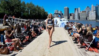 A model walks the runway during the Fyre Fest The Musical Announcement Activation on September 08, 2025 in New York City.