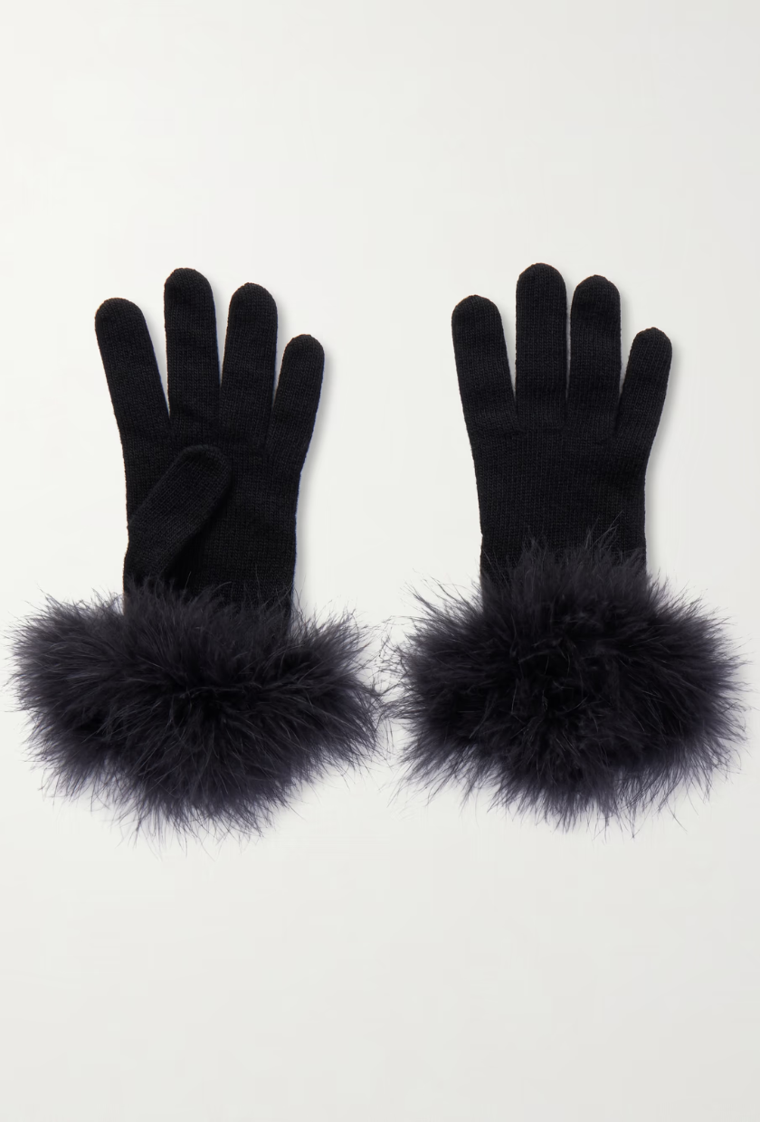 VALENTINO GARAVANI, Feather-Trimmed Wool Gloves