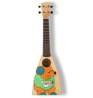 The ukulele decorared by Allen Jones RA with his typical sense of fun