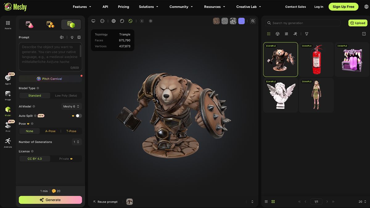 Screens of a 3D modelling AI app