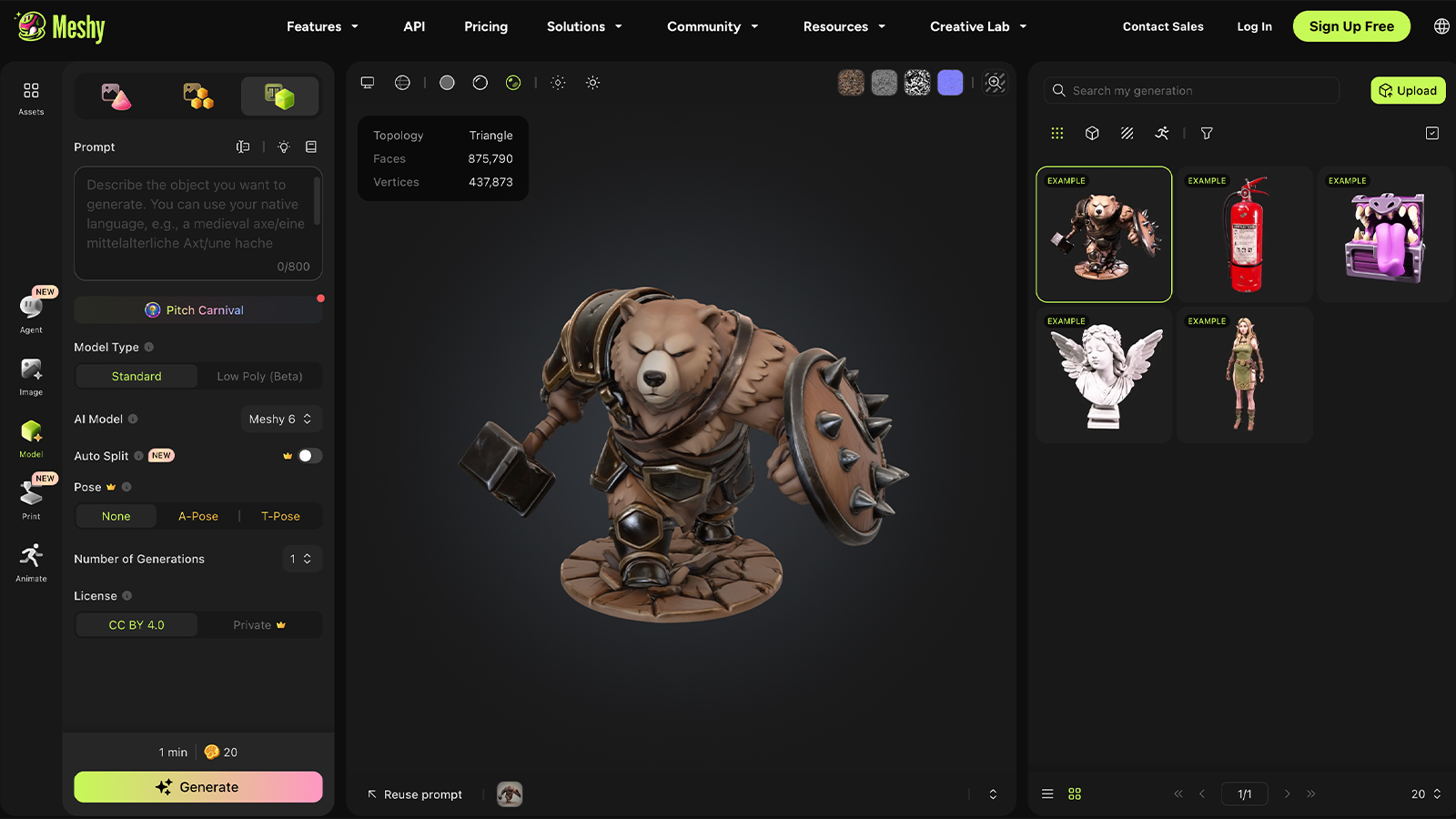 Screens of a 3D modelling AI app