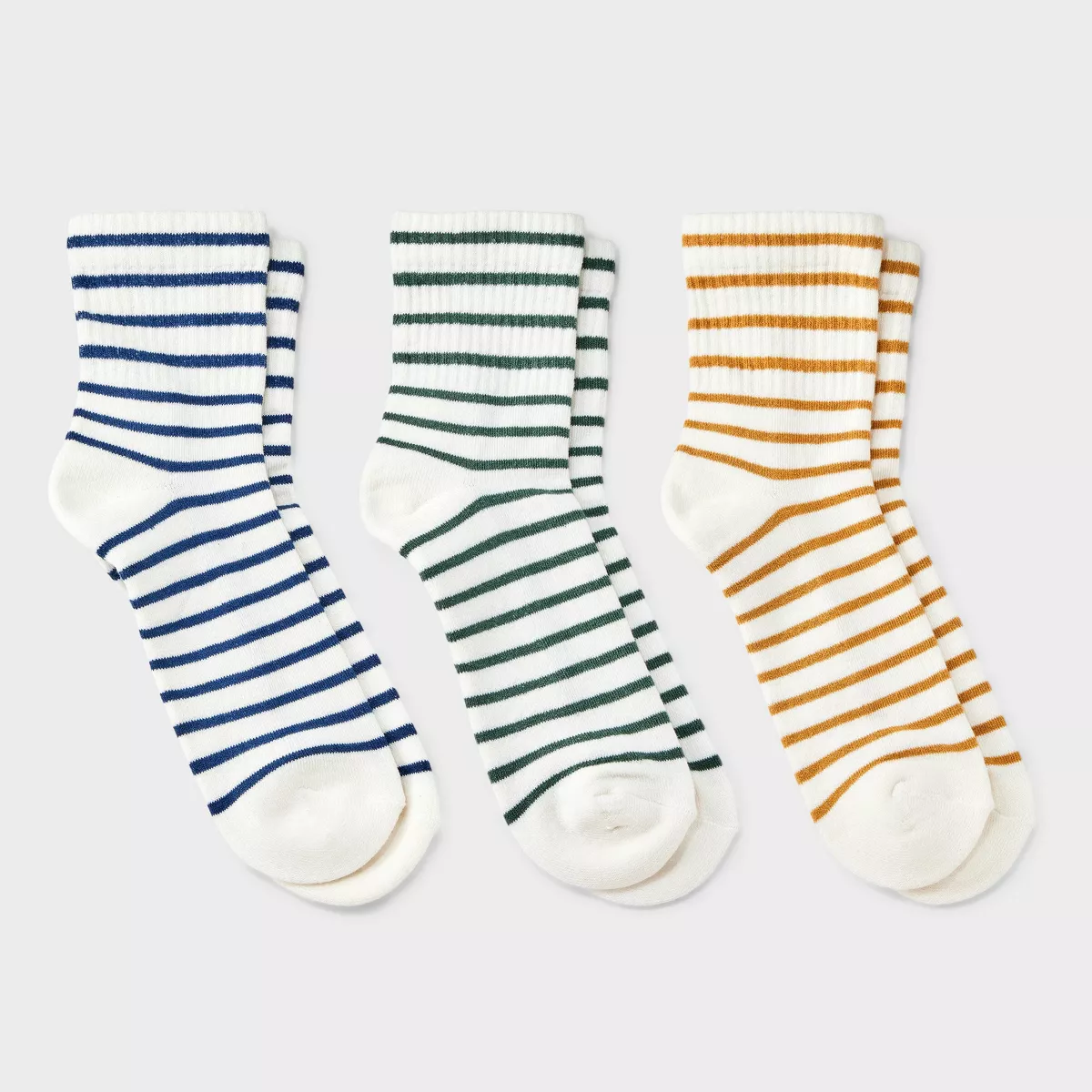 Universal Thread, Women&#039;s Striped Cushioned 3pk Mid Crew Socks - Universal Thread&amp;trade; Olive Green/navy/gold 4-10: Knit