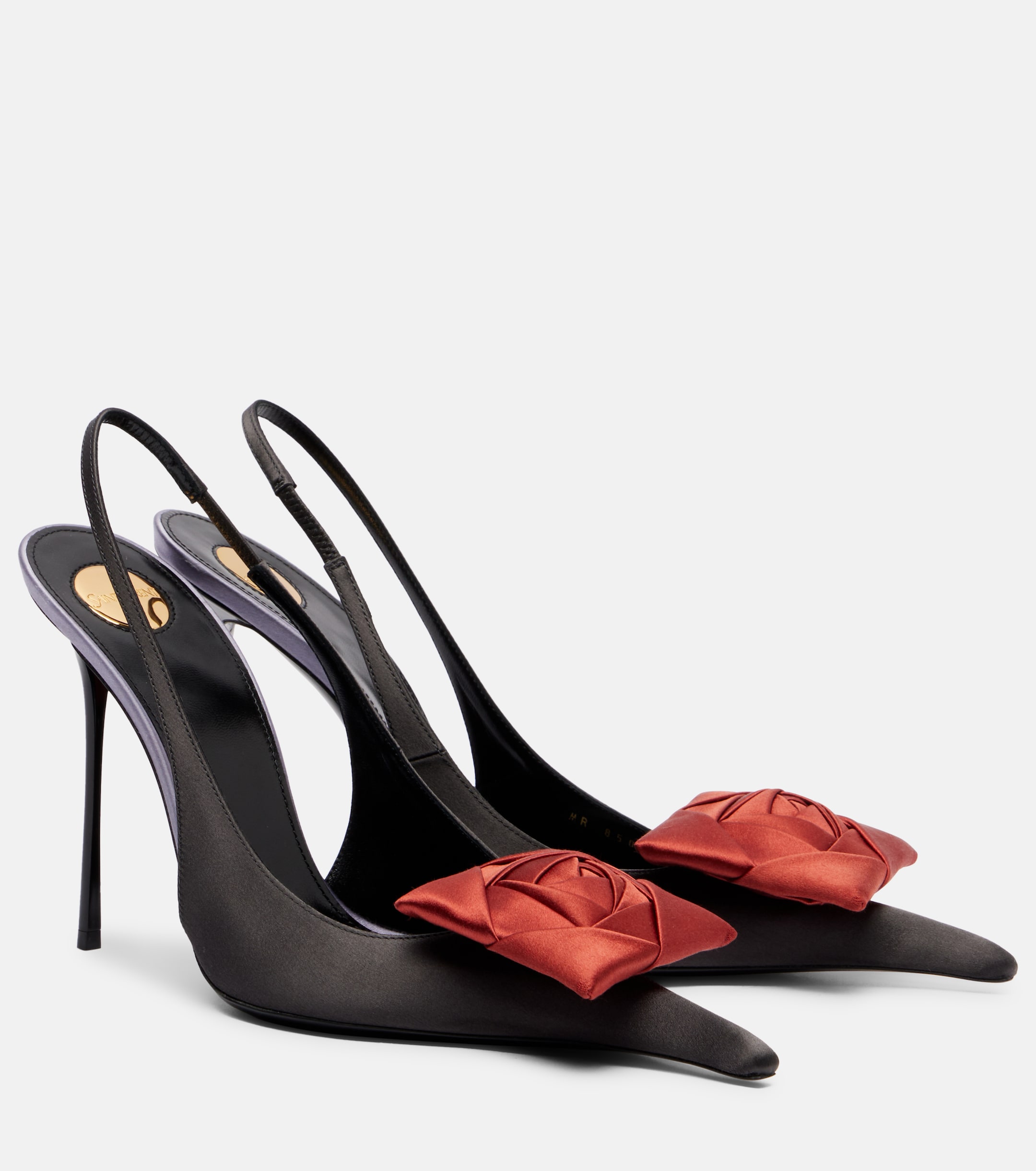 saint laurent satin flower-embellished stiletto heels