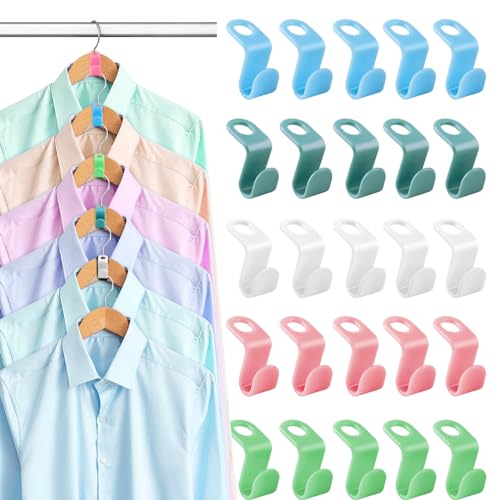 100 Pcs Hanger Connector Hooks, Space Saving Hooks and Clips for Plastic Hangers (5 Color)
