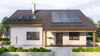 Solar panels installed on roof of modern house