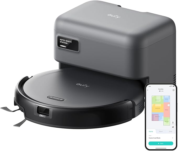 eufy, Eufy C10 Robot Vacuum Self Emptying, 8 Weeks Hands Free, Advanced Smart Mapping With Lidar Navigation, 2.85-Inch Slim Design, Powerful Suction, Edge Expansion Brush for Pet Hair