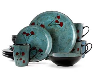 Elama Floral Accents 16-Piece Stoneware Dinnerware Set