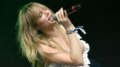 Suki Waterhouse performs during Lollapalooza at Grant Park on August 05, 2023 in Chicago, Illinois.