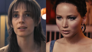 Maya Hawke as Wiress in Sunrise on the Reaping and Jennifer Lawrence as Katniss Everdeen in Hunger Games 