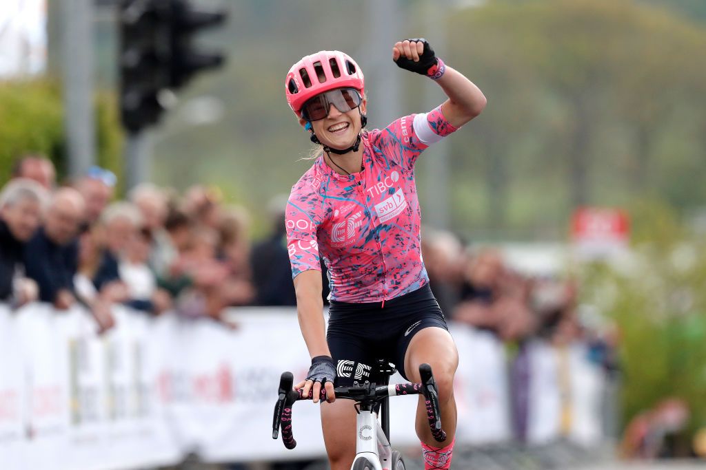 GARNICH LUXEMBOURG MAY 01 Veronica Ewers of United States and Team EF Education Tibco Svb celebrates at finish line as stage winner during the 14th Ceratizit Festival Elsy Jacobs 2022 Stage 2 a 1093km stage from Garnich to Garnich felsy on May 01 2022 in Garnich Luxembourg Photo by Bas CzerwinskiGetty Images
