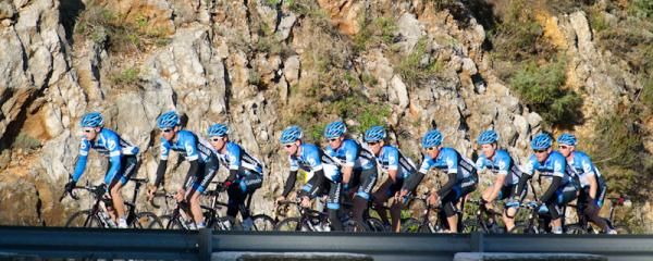 David Millar (second from left) helps to set the pace