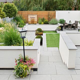 grey tiled garden terraces
