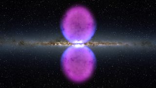 Tracy Slatyer was searching for dark matter when she helped discover the Fermi bubbles, pictured here in an image combining visible light, X-rays and gamma rays.