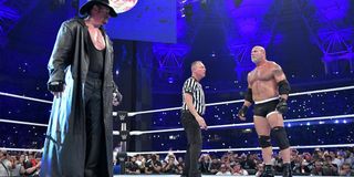 The Undertaker and Goldberg at Super Showdown
