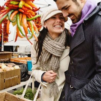 man and woman at farmers market