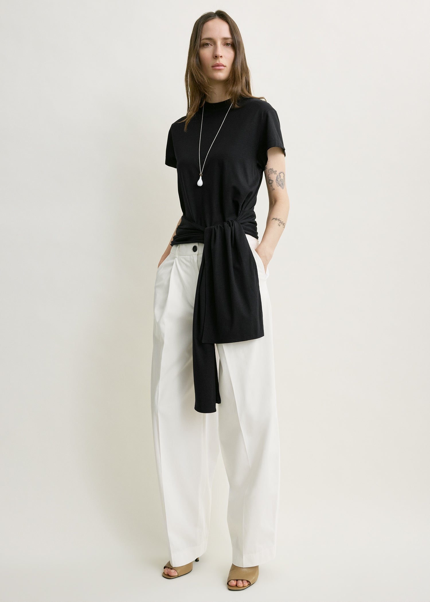 Single Pleat Cotton Trousers White - 30