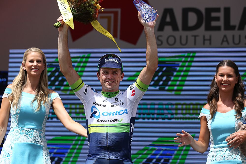 Simon Gerrans in the stage 3 podium at the Tour Down Under.