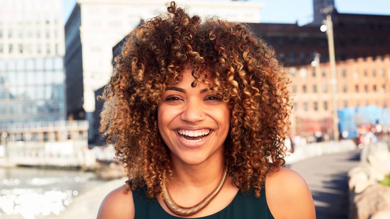 woman with very curly hair