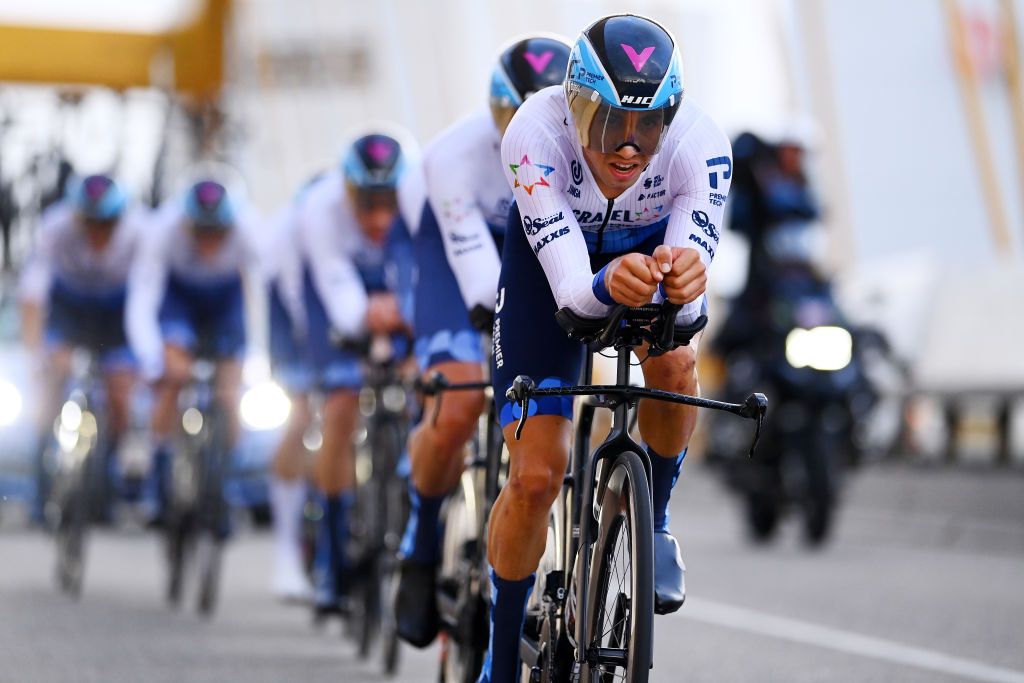 UTRECHT NETHERLANDS AUGUST 19 Itamar Einhorn of Israel and Team Israel Premier Tech sprints during the 77th Tour of Spain 2022 Stage 1 a 233km team time trial in Utrecht LaVuelta22 WorldTour on August 19 2022 in Utrecht Netherlands Photo by Tim de WaeleGetty Images