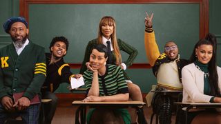 Karlous Miller, Nick Young, Angela White, Tamar Braxton, Saucy Santana and Claudia Jordan in key art for College Hill: Celebrity Edition season 3