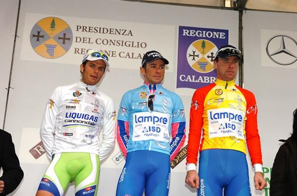 The jerseys after stage 1: Caruso, Pietropolli and Kondrut