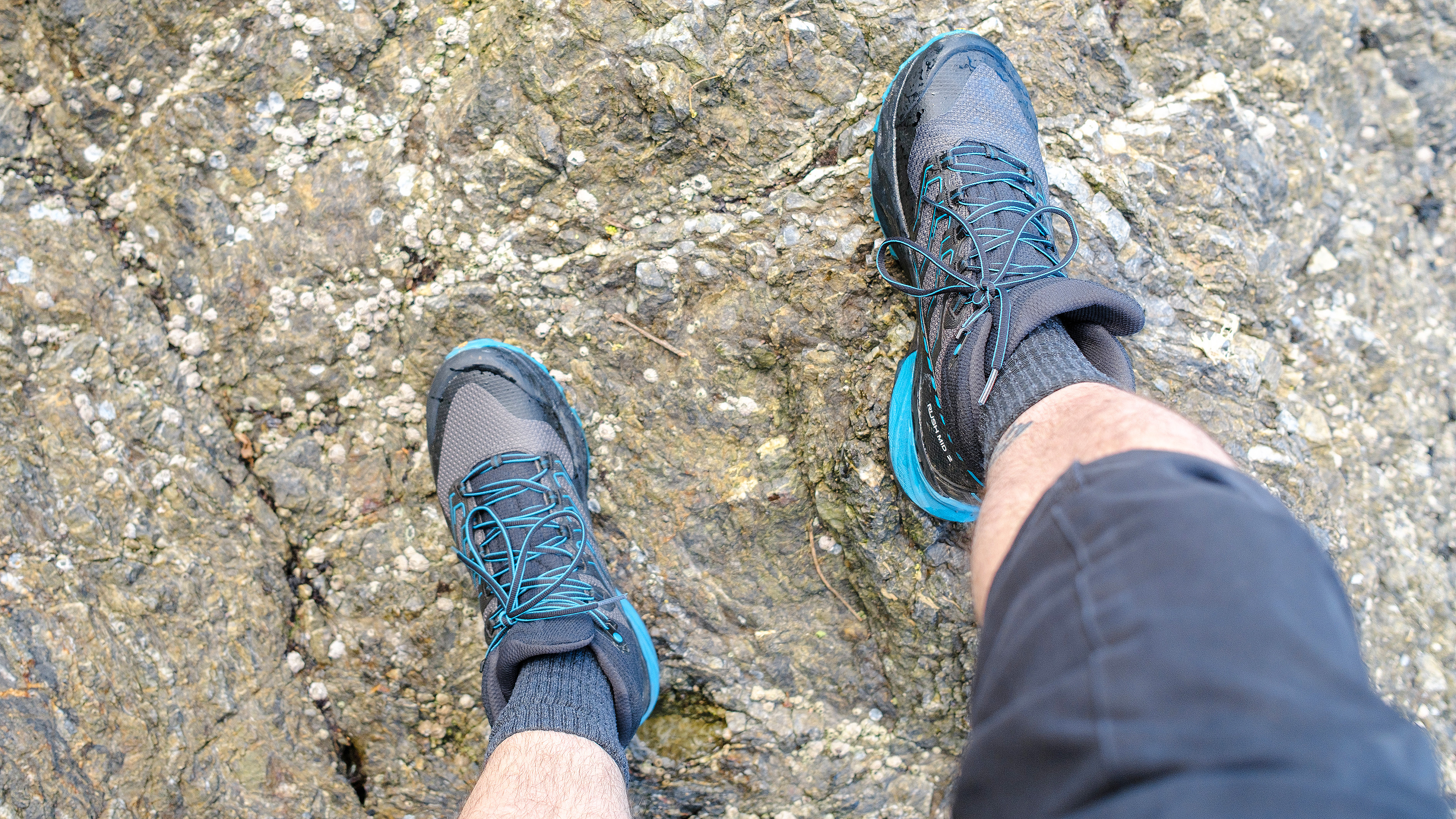 Scarpa Rush 2 Mid GTX hiking boots on a person's feet