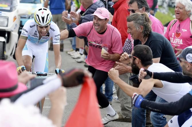 Fabio Aru (Astana) in the best young rider's white jersey at the 2014 Giro d'Italia