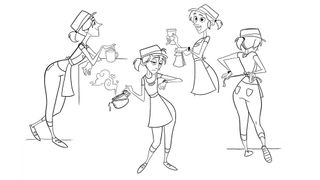 a female character in different poses