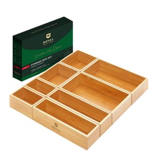A bamboo storage box with a green box