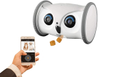 SKYMEE Owl Robot: Movable Full HD Pet Camera with Treat Dispenser