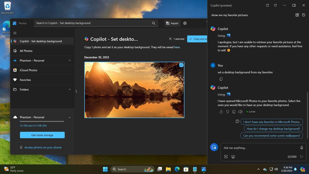 Photos app in Windows 11 with a Copilot plugin