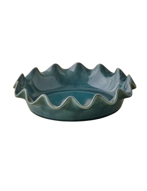 Vintage Blue Scalloped Pie Dish