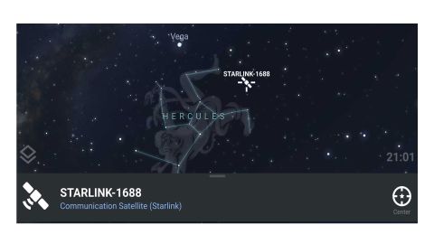 Stellarium Mobile Plus review: Image shows an object in the sky in the app.