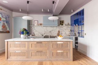 a blue and purple kitchen design scheme