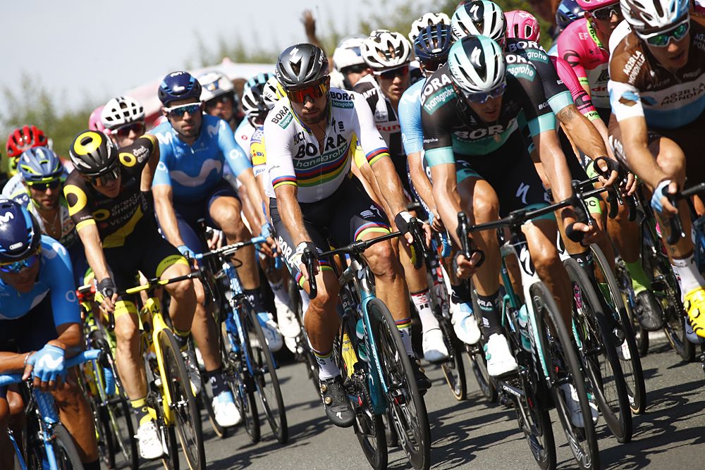 Peter Sagan sits in the field during stage 2 of the Tour de France