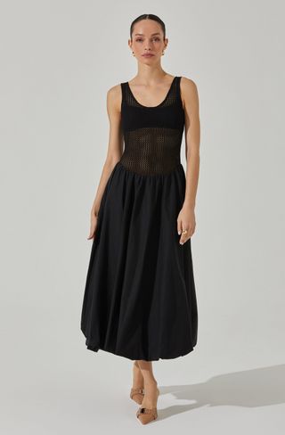 Contrast Bubble Hem Midi Dress - Black / Xs