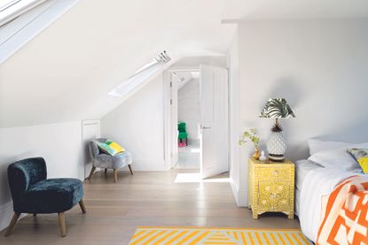 A loft bedroom in all white