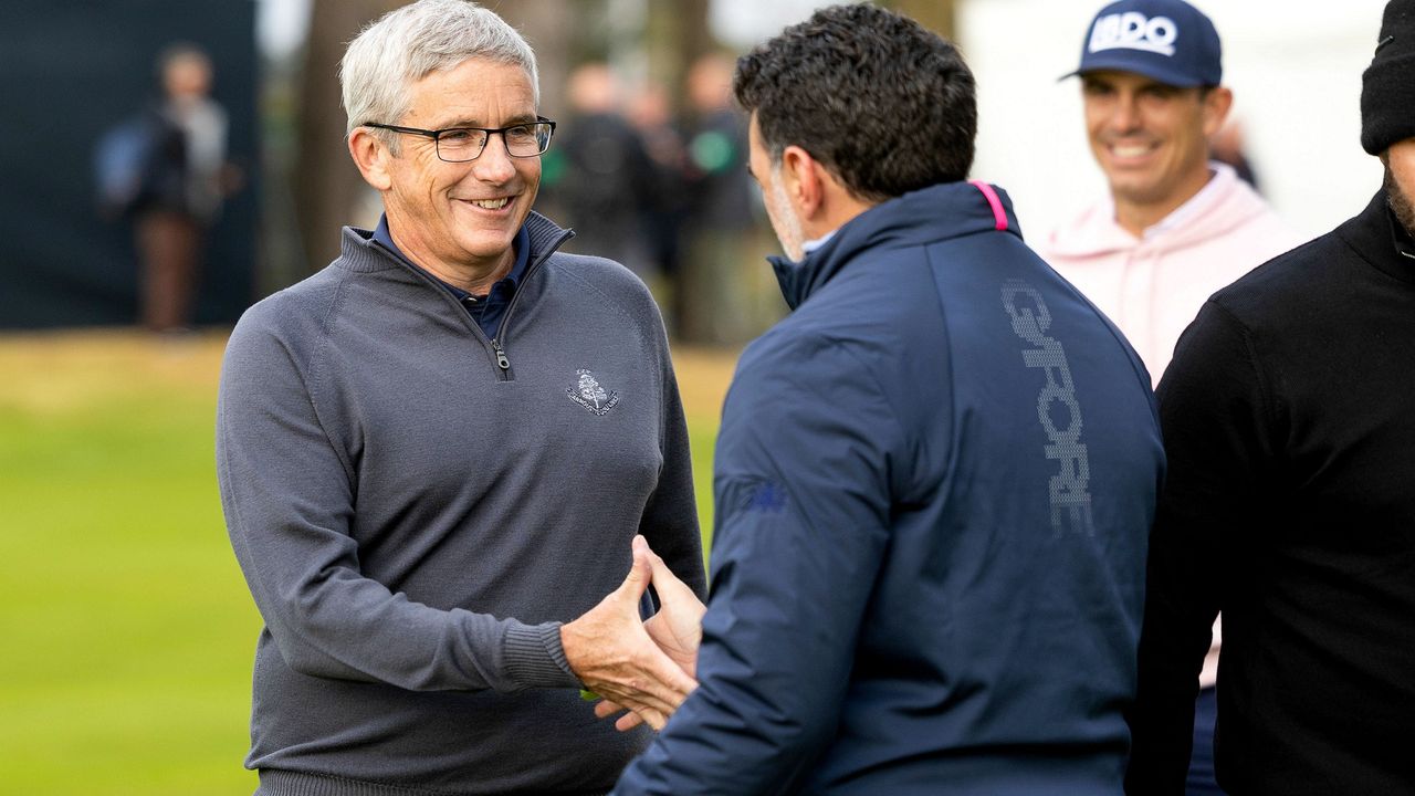 Jay Monahan and Yasir Al-Rumayyan at the Alfred Dunhill Links Championship