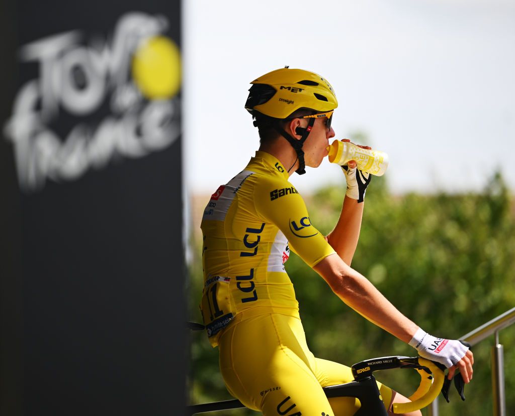 TROYES FRANCE JULY 07 Tadej Pogacar of Slovenia and UAE Team Emirates Yellow Leader Jersey prior to the 111th Tour de France 2024 Stage 9 a 199km stage from Troyes to Troyes UCIWT on July 07 2024 in Troyes France Photo by Dario BelingheriGetty Images