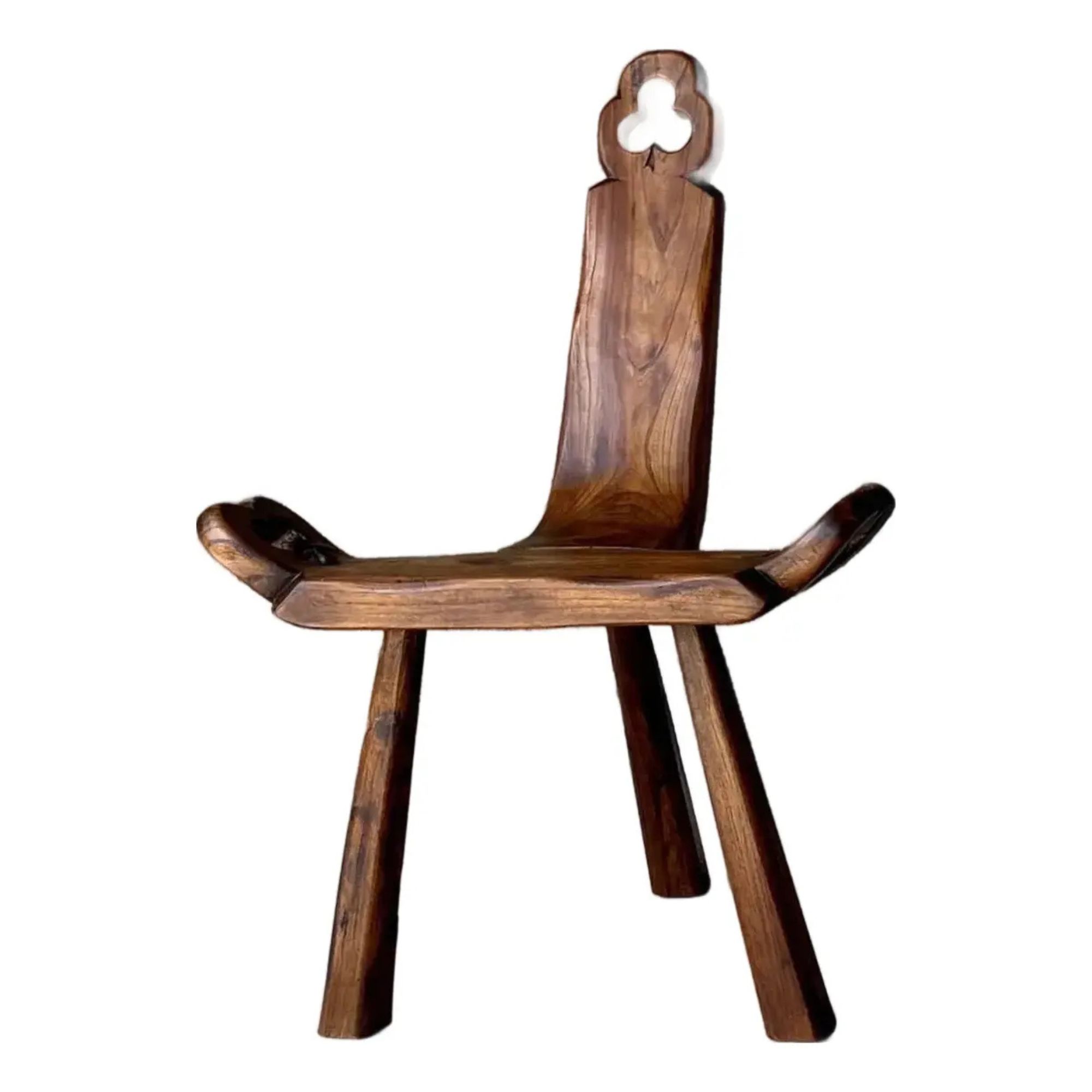 Mid 20th-Century European Arts &amp;amp; Crafts-Inspired Three-Legged Hardwood Birthing Chair