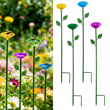 Metal Bee Watering Station - Colorful Flower Design Bee Bath Bowls for Garden,outdoor Pollinator Decor,4 Pcs