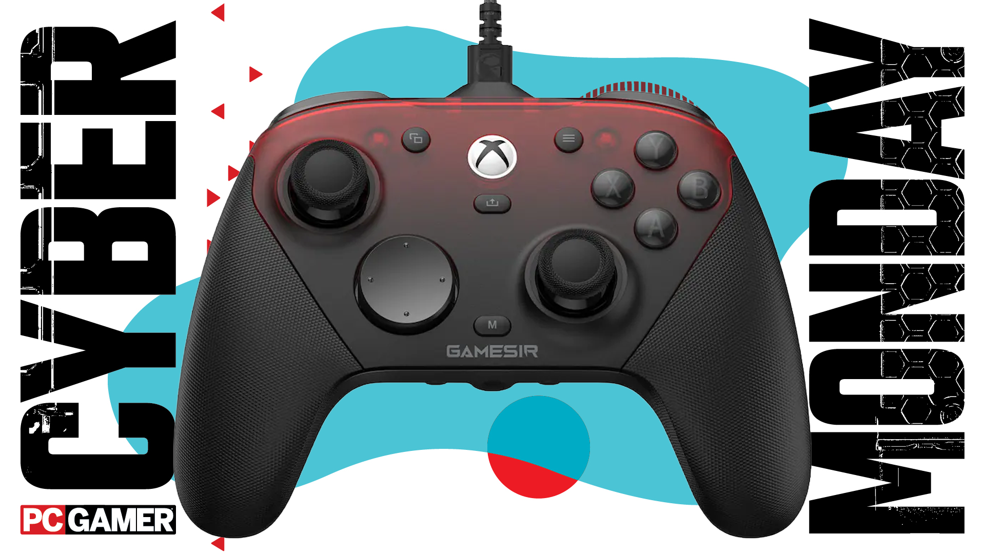 A Gamesir controller on a blue Cyber Monday background.