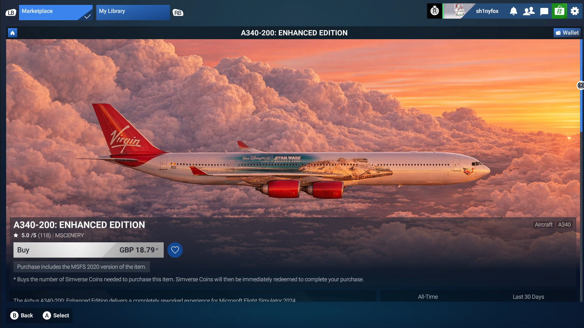 A screenshot of an Mscenery product in the Microsoft Flight Simulator 2024 marketplace showing perfect ratings and an AI generated thumbnail.