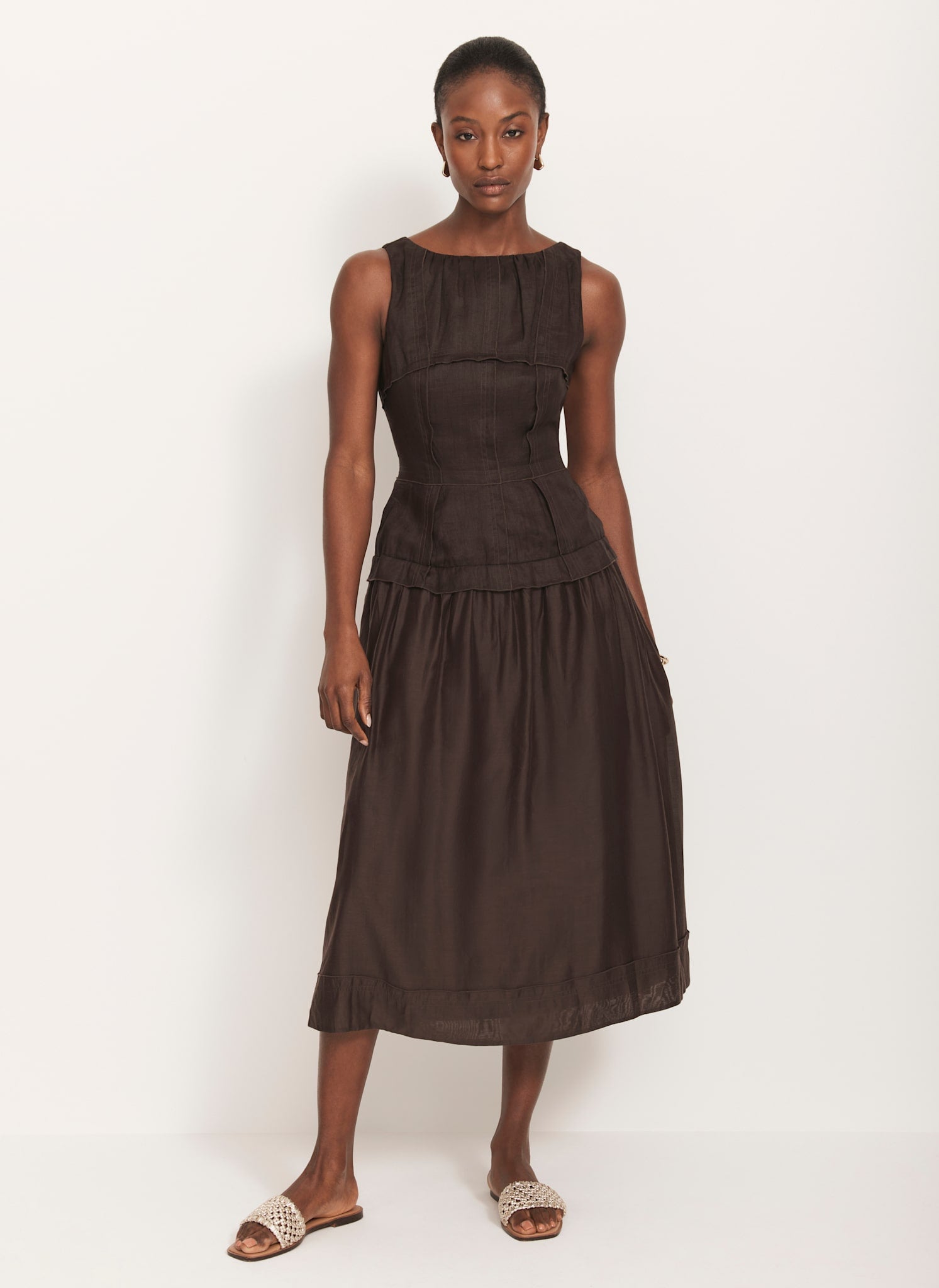 Brown Drop Waist Midi Dress
