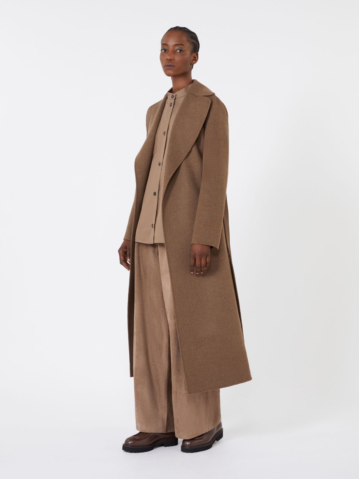 Wool Drap Wrap Coat - Brown