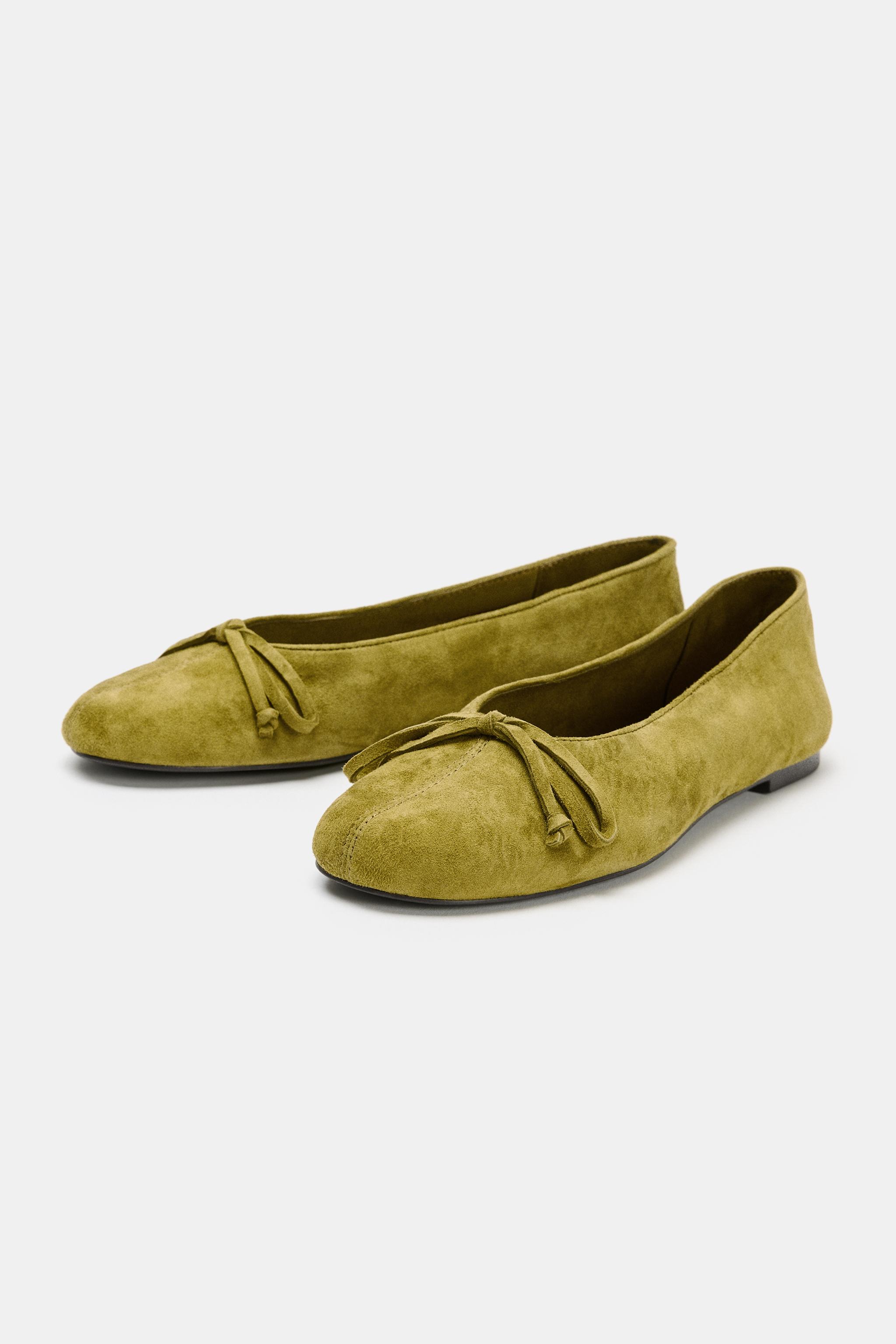 ZARA Suede Ballet Flats With Bow