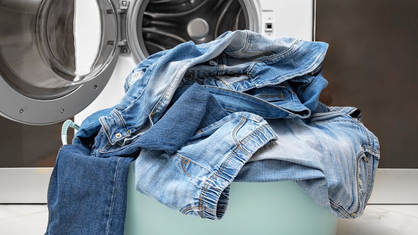 Washing jeans in a laundry room